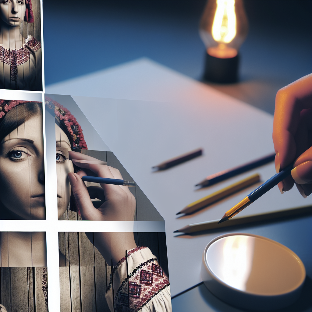 Create an art collage about grief for Ukrainians. It should be not too dark and depressive.
